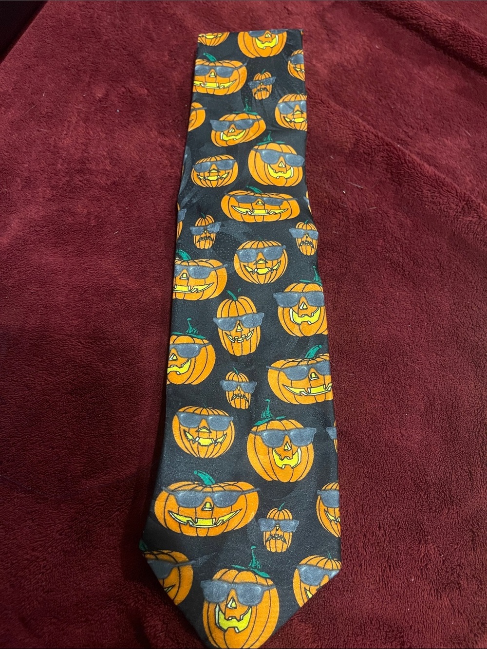 Halloween Pumpkin Print Men's Tie - Black and Orange